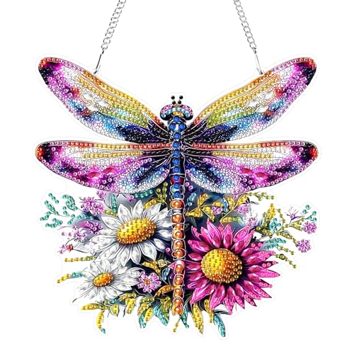 GHHKUD Libelle Blumen Diamond Painting Fensterbilder Beidseitige, Diamond Painting Anhänger mit Kette, Diamant Malerei Bilder Kristall Anhänger Kits für Eingang und Fenster Wand Decor GHHKUD Libelle Blumen Diamond Painting Fensterbilder Beidseitige, Diamond Painting Anhänger mit Kette, Diamant Malerei Bilder Kristall Anhänger Kits für Eingang und Fenster Wand Decor von GHHKUD
