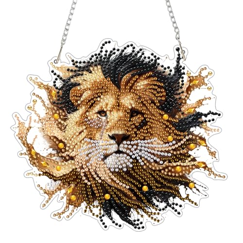 GHHKUD Löwe Diamond Painting Fensterbilder Beidseitige, Tiere Diamond Painting Anhänger mit Kette, Diamant Malerei Bilder Kristall Fensterbilder, Wandbehang Kit für Eingang und Fenster Wand Decor GHHKUD Löwe Diamond Painting Fensterbilder Beidseitige, Tiere Diamond Painting Anhänger mit Kette, Diamant Malerei Bilder Kristall Fensterbilder, Wandbehang Kit für Eingang und Fenster Wand Decor von GHHKUD