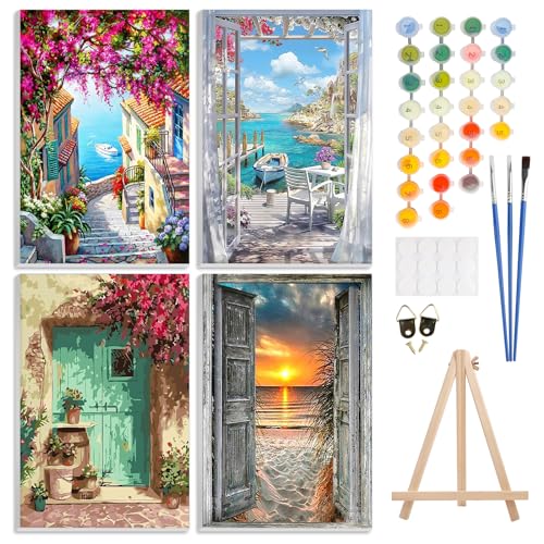 GHHKUD Malen Nach Zahlen Erwachsene, 4 Stück Malen Nach Zahlen Blumen Landschaft DIY Handgemalt Ölgemälde Kit für Anfänger und Kinder Mit Holzstaffelei und Acrylfarbe Malen nach Zahlen-20X30cm GHHKUD Malen Nach Zahlen Erwachsene, 4 Stück Malen Nach Zahlen Blumen Landschaft DIY Handgemalt Ölgemälde Kit für Anfänger und Kinder Mit Holzstaffelei und Acrylfarbe Malen nach Zahlen-20X30cm von GHHKUD