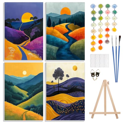 GHHKUD Malen Nach Zahlen Erwachsene, 4 Stück Malen Nach Zahlen Landschafts Sonnenuntergangsgebirge DIY Handgemalt Ölgemälde Kit für Anfänger Mit Holzstaffelei und Acrylfarbe Malen nach Zahlen-20X30cm GHHKUD Malen Nach Zahlen Erwachsene, 4 Stück Malen Nach Zahlen Landschafts Sonnenuntergangsgebirge DIY Handgemalt Ölgemälde Kit für Anfänger Mit Holzstaffelei und Acrylfarbe Malen nach Zahlen-20X30cm von GHHKUD
