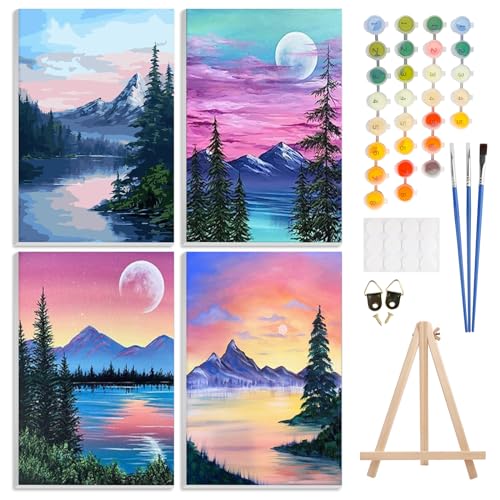 GHHKUD Malen Nach Zahlen Erwachsene, 4 Stück Malen Nach Zahlen Nachglühen Landschaft DIY Handgemalt Ölgemälde Kit für Anfänger und Kinder Mit Holzstaffelei und Acrylfarbe Malen nach Zahlen-20X30cm GHHKUD Malen Nach Zahlen Erwachsene, 4 Stück Malen Nach Zahlen Nachglühen Landschaft DIY Handgemalt Ölgemälde Kit für Anfänger und Kinder Mit Holzstaffelei und Acrylfarbe Malen nach Zahlen-20X30cm von GHHKUD