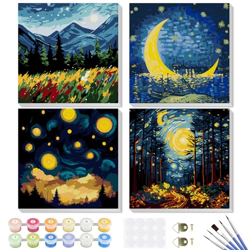 GHHKUD Malen Nach Zahlen Erwachsene Kinder und Anfänger, 4 Stück Landschaften Malen Nach Zahlen Nacht mit Knitterfreie Leinwand, Pinsels Und Acrylfarbe, Handgemalt öLgemäLde Kit Als Geschenk 20x20cm GHHKUD Malen Nach Zahlen Erwachsene Kinder und Anfänger, 4 Stück Landschaften Malen Nach Zahlen Nacht mit Knitterfreie Leinwand, Pinsels Und Acrylfarbe, Handgemalt öLgemäLde Kit Als Geschenk 20x20cm von GHHKUD