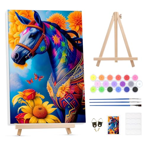 GHHKUD Malen Nach Zahlen Erwachsene Pferde Tiere Blumen, DIY Handgemalt Ölgemälde Kit für Anfänger und Erwachsene Mit Rahmen & Holzstaffelei und Acrylfarbe Malen nach Zahlen Als Geschenk-20X30cm GHHKUD Malen Nach Zahlen Erwachsene Pferde Tiere Blumen, DIY Handgemalt Ölgemälde Kit für Anfänger und Erwachsene Mit Rahmen & Holzstaffelei und Acrylfarbe Malen nach Zahlen Als Geschenk-20X30cm von GHHKUD
