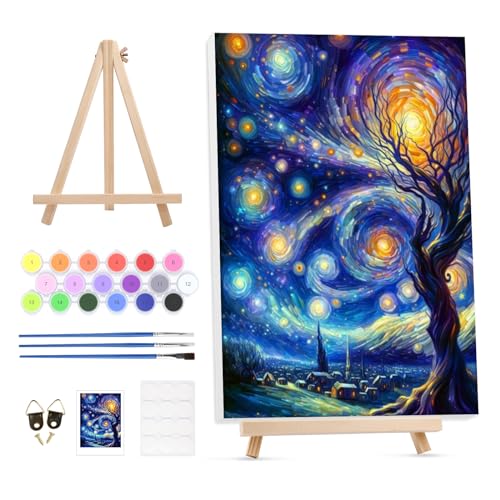 GHHKUD Malen Nach Zahlen Erwachsene Sternenhafte Nacht, DIY Handgemalt Ölgemälde Kit für Anfänger und Erwachsene Mit Holzrahmen Knitterfreie Leinwand&Holzstaffelei und Acrylfarbe Malen nach Zahlen GHHKUD Malen Nach Zahlen Erwachsene Sternenhafte Nacht, DIY Handgemalt Ölgemälde Kit für Anfänger und Erwachsene Mit Holzrahmen Knitterfreie Leinwand&Holzstaffelei und Acrylfarbe Malen nach Zahlen von GHHKUD