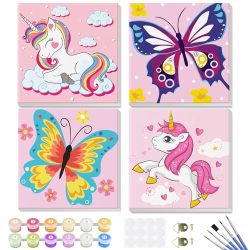 GHHKUD Malen Nach Zahlen Kinder Erwachsene, 4 Stück Schmetterling Einhorn Malen Nach Zahlen für Kinder ab 5–6–7–9–10 Jahren, Malen Nach Zahlen mit Pinseln Acrylpigment,Geschenk für Mädchen und Jungen GHHKUD Malen Nach Zahlen Kinder Erwachsene, 4 Stück Schmetterling Einhorn Malen Nach Zahlen für Kinder ab 5–6–7–9–10 Jahren, Malen Nach Zahlen mit Pinseln Acrylpigment,Geschenk für Mädchen und Jungen von GHHKUD