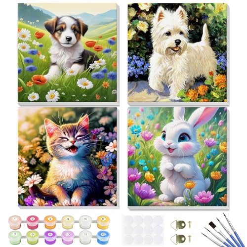 GHHKUD Malen Nach Zahlen Kinder Erwachsene, 4 Stück Süße Kätzchen Hund Malen Nach Zahlen für Kinder ab 5–6–7–9–10 Jahren, Malen Nach Zahlen mit Pinseln Acrylpigment, Geschenk für Mädchen und Jungen GHHKUD Malen Nach Zahlen Kinder Erwachsene, 4 Stück Süße Kätzchen Hund Malen Nach Zahlen für Kinder ab 5–6–7–9–10 Jahren, Malen Nach Zahlen mit Pinseln Acrylpigment, Geschenk für Mädchen und Jungen von GHHKUD