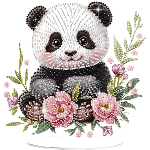 GHHKUD Panda Diamond Painting Desktop Deko für Erwachsene Kinder, Tiere Diamond Painting Tischdekoration, 5D Diamant Painting Bilder Kits, DIY Diamant-Malerei Deko für den Schreibtisch, Box Paket von GHHKUD