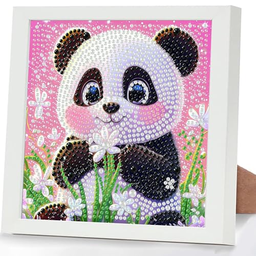 GHHKUD Panda Diamond Painting Kinder mit Rahmen, 5D Diamond Painting Bilder Erwachsene, Diamant Malerei Set Geschenk für Kinder und Mädchen ab 6 8 10 Jahren, Diamant Art Home Decor(18x18cm) von GHHKUD