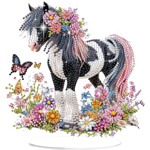 GHHKUD Pferd Diamond Painting Desktop Deko für Erwachsene Kinder, Tiere Diamond Painting Tischdekoration, 5D Diamant Painting Bilder Kits, DIY Diamant-Malerei Deko für den Schreibtisch, Box Paket von GHHKUD