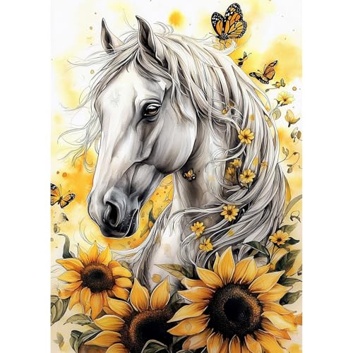 GHHKUD Pferd Sonnenblumen Diamond Painting für Erwachsene, 5D DIY Diamant Painting Bilder für Erwachsene Anfänger, Diamond Art Painting Set, Full Drill Diamant Malerei für Haus Dekoration 30x40 cm GHHKUD Pferd Sonnenblumen Diamond Painting für Erwachsene, 5D DIY Diamant Painting Bilder für Erwachsene Anfänger, Diamond Art Painting Set, Full Drill Diamant Malerei für Haus Dekoration 30x40 cm von GHHKUD