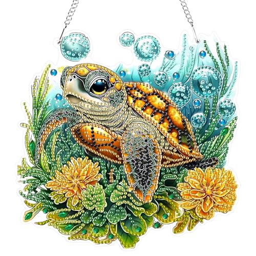 GHHKUD Schildkröte Diamond Painting Fensterbilder Beidseitige, Diamond Painting Anhänger mit Kette, Diamant Malerei Bilder Kristall Anhänger Kits für Eingang und Fenster Wand Decor von GHHKUD