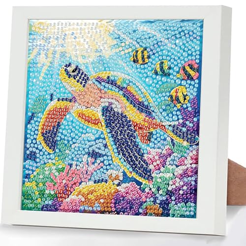 GHHKUD Schildkröte Diamond Painting Kinder mit Rahmen, 5D Diamond Painting Bilder Erwachsene, Diamant Malerei Set Geschenk für Kinder und Mädchen ab 6 8 10 Jahren, Diamant Art Home Decor(18x18cm) von GHHKUD