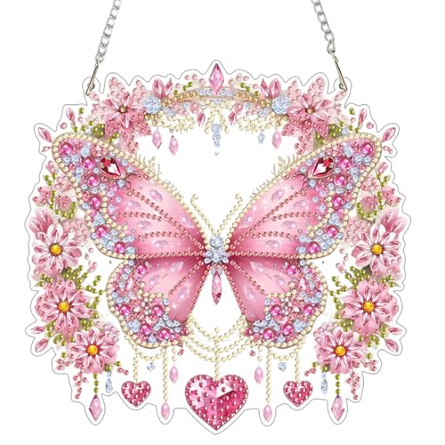 GHHKUD Schmetterling Diamond Painting Fensterbilder Beidseitige, Diamond Painting Anhänger mit Kette, Diamant Malerei Bilder Kristall Fensterbilder, Wandbehang Kit für Eingang und Fenster Wand Decor von GHHKUD