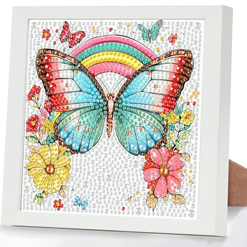 GHHKUD Schmetterling Diamond Painting Kinder mit Rahmen, Diamond Painting Bilder Erwachsene, Diamant Malerei Set Geschenk für Kinder und Mädchen ab 6 8 10 Jahren, Diamant Art Home Decor(18x18cm) von GHHKUD