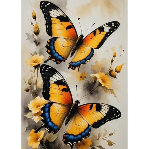 GHHKUD Schmetterlings Blumen Diamond Painting für Erwachsene, 5D DIY Diamant Painting Bilder für Erwachsene Anfänger, Diamond Art Painting Set, Full Drill Diamant Malerei für Dekoration 30x40 cm von GHHKUD