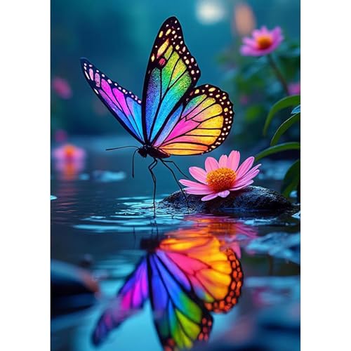 GHHKUD Schmetterlings Diamond Painting für Erwachsene, 5D DIY Blumen Diamant Painting Bilder für Erwachsene Anfänger, Diamond Art Painting Set, Full Drill Diamant Malerei für Dekoration 30x40 cm von GHHKUD