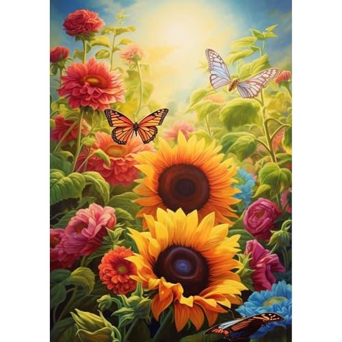 GHHKUD Sonnenblume Diamond Painting für Erwachsene, Schmetterling 5D Diamant Painting Bilder für Erwachsene Anfänger, DIY Diamond Art Painting Set, Full Drill Diamant Malerei für Dekoration 30x40 CM von GHHKUD