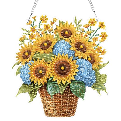 GHHKUD Sonnenblumen Diamond Painting Fensterbilder Beidseitige, Herbst Diamond Painting Anhänger mit Kette, Diamant Malerei Bilder Kristall Anhänger Kits für Eingang und Fenster Wand Decor von GHHKUD