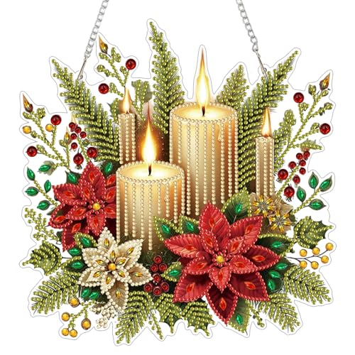 GHHKUD Weihnachtskerzen Diamond Painting Fensterbilder Beidseitige, Diamond Painting Anhänger mit Kette, Diamant Malerei Bilder Kristall Fensterbilder, Wandbehang Kits für Fenster Wand Decor von GHHKUD
