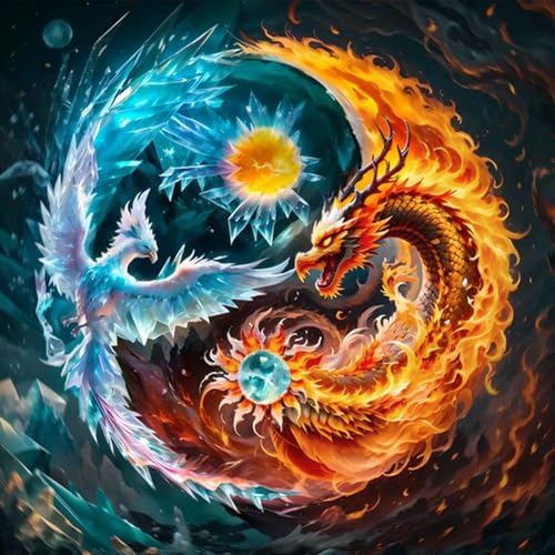 GHHKUD Yin Yang Drache Diamond Painting für Erwachsene, 5D DIY Diamant Painting Bilder für Erwachsene Anfänger, Diamond Art Painting Set, Full Drill Diamant Malerei für Dekoration 30x30 cm von GHHKUD