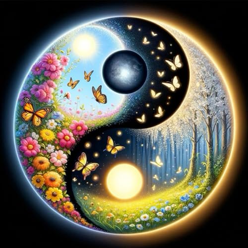 GHHKUD Yin Yang Landschaften Diamond Painting für Erwachsene, 5D DIY Diamant Painting Bilder für Erwachsene Anfänger, Diamond Art Painting Set, Full Drill Diamant Malerei für Dekoration 30x30 cm von GHHKUD