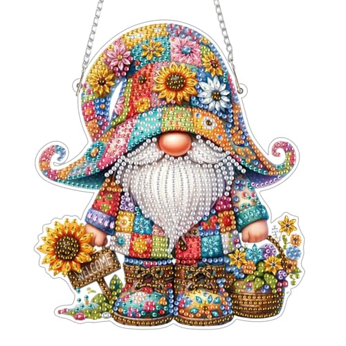 GHHKUD Zwerge Blumen Diamond Painting Fensterbilder Beidseitige, Diamond Painting Anhänger mit Kette, Diamant Malerei Bilder Kristall Fensterbilder, Wandbehang Kits für Eingang und Fenster Wand Decor von GHHKUD