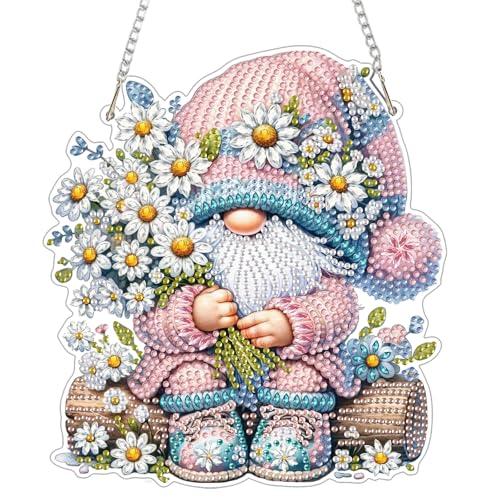GHHKUD Zwerge Diamond Painting Fensterbilder Beidseitige, Blumen Diamond Painting Anhänger mit Kette, Diamant Malerei Bilder Kristall Fensterbilder, Wandbehang Kits für Eingang und Fenster Wand Decor von GHHKUD