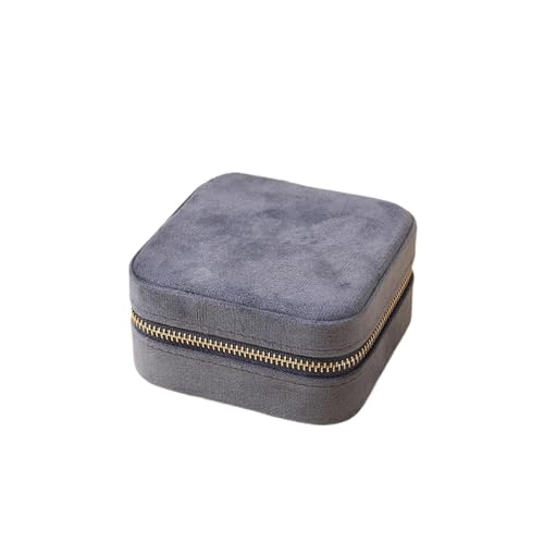 GHHZML Schmuckaufbewahrung Schmuckschatulle aus Samt for Frauen, geometrische quadratische Schmuckaufbewahrung, for Halsketten, Ringe, Ohrringe, Reisen, tragbare Reißverschlussboxen(Gray) von GHHZML