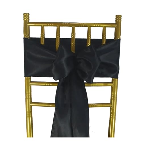 GHHZML Stuhl Deko Hochzeit (10 Stück/50 Stück) Satin-Stuhlschärpen, Hochzeit, Party, Dekoration, Band, Schleife, Knoten, Krawatten, Restaurant, Weihnachten(Black,50pcs) von GHHZML