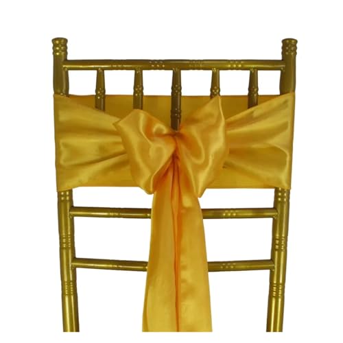 GHHZML Stuhl Deko Hochzeit (10 Stück/50 Stück) Satin-Stuhlschärpen, Hochzeit, Party, Dekoration, Band, Schleife, Knoten, Krawatten, Restaurant, Weihnachten(Gold,50pcs) von GHHZML