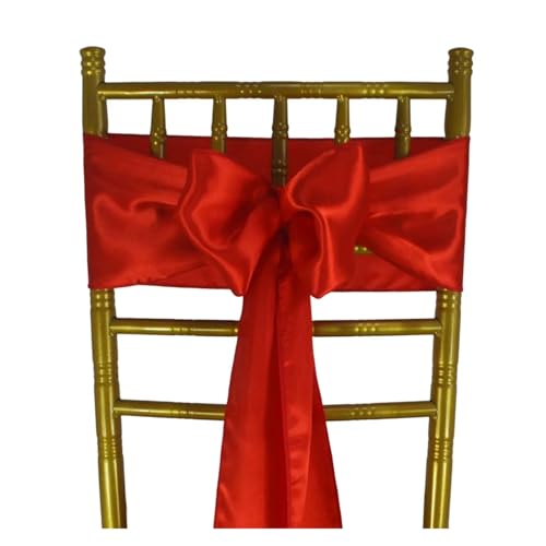 GHHZML Stuhl Deko Hochzeit (10 Stück/50 Stück) Satin-Stuhlschärpen, Hochzeit, Party, Dekoration, Band, Schleife, Knoten, Krawatten, Restaurant, Weihnachten(Red,50pcs) von GHHZML