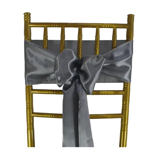 GHHZML Stuhl Deko Hochzeit (10 Stück/50 Stück) Satin-Stuhlschärpen, Hochzeit, Party, Dekoration, Band, Schleife, Knoten, Krawatten, Restaurant, Weihnachten(Silver Gray,50pcs) von GHHZML