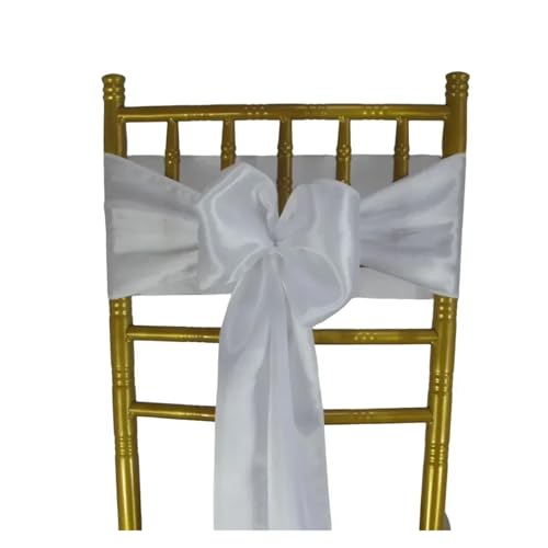 GHHZML Stuhl Deko Hochzeit (10 Stück/50 Stück) Satin-Stuhlschärpen, Hochzeit, Party, Dekoration, Band, Schleife, Knoten, Krawatten, Restaurant, Weihnachten(White,50pcs) von GHHZML