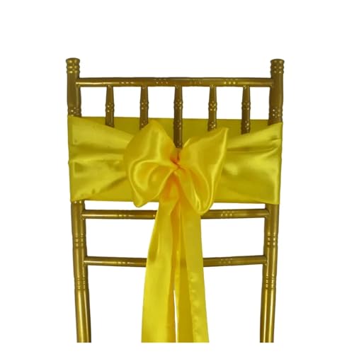 GHHZML Stuhl Deko Hochzeit (10 Stück/50 Stück) Satin-Stuhlschärpen, Hochzeit, Party, Dekoration, Band, Schleife, Knoten, Krawatten, Restaurant, Weihnachten(Yellow,50pcs) von GHHZML