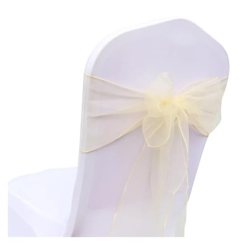 GHHZML Stuhl Deko Hochzeit 10/50/100Pcs Organza Stuhl Schärpen Knoten Bänder Stuhl Bögen for Für Hochzeit Party Bankett Event Land Hochzeit Stuhl Dekoration(Champagne,10 pcs) von GHHZML