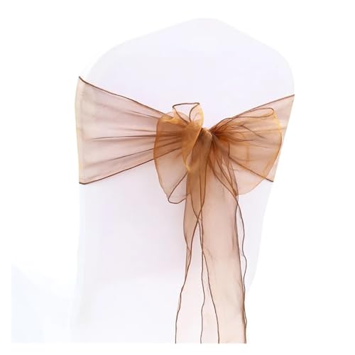 GHHZML Stuhl Deko Hochzeit 10/50/100Pcs Organza Stuhl Schärpen Knoten Bänder Stuhl Bögen for Für Hochzeit Party Bankett Event Land Hochzeit Stuhl Dekoration(Chocolate,50pcs) von GHHZML