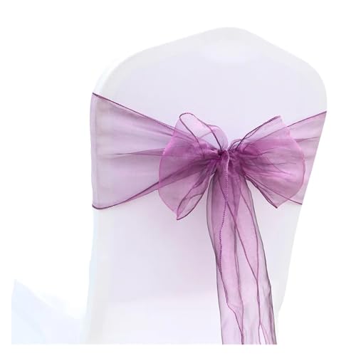 GHHZML Stuhl Deko Hochzeit 10/50/100Pcs Organza Stuhl Schärpen Knoten Bänder Stuhl Bögen for Für Hochzeit Party Bankett Event Land Hochzeit Stuhl Dekoration(Purple,50pcs) von GHHZML