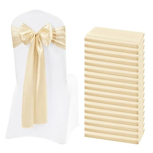 GHHZML Stuhl Deko Hochzeit 10/50PCS 17x275cm Satin Stuhl Schärpen Rose Gold Schleifen Stuhl Abdeckung Bänder for Hochzeit Bankett Party Event Dekorationen(Champagne,50pcs) von GHHZML