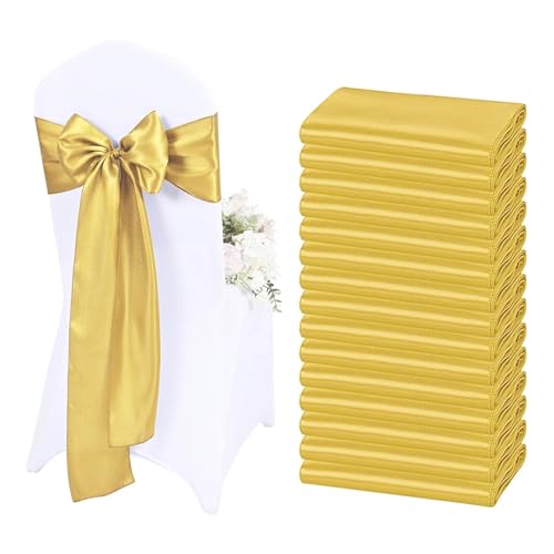 GHHZML Stuhl Deko Hochzeit 10/50PCS 17x275cm Satin Stuhl Schärpen Rose Gold Schleifen Stuhl Abdeckung Bänder for Hochzeit Bankett Party Event Dekorationen(Gold,10 pcs) von GHHZML