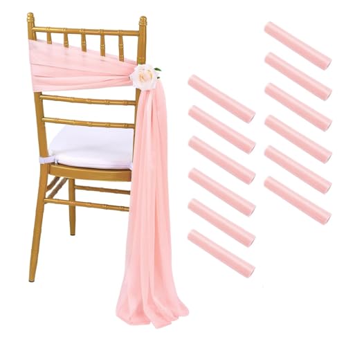 GHHZML Stuhl Deko Hochzeit 10 Stück Chiffon-Stuhlschärpen, Hochzeitsstuhl-Dekoration for Gang, Party, Bankett, Veranstaltung, 17 x 250 cm lang(Light pink) von GHHZML