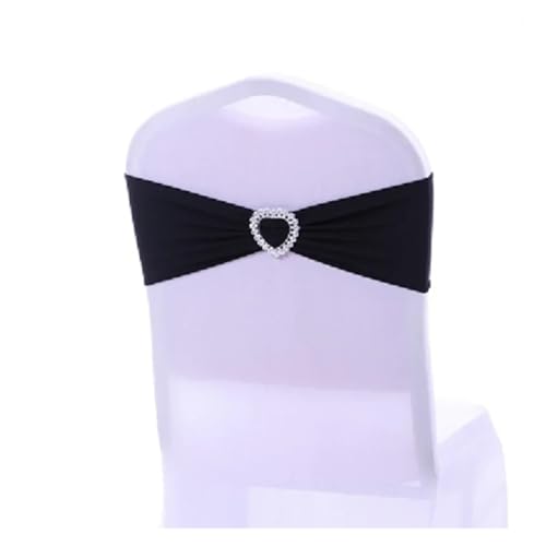 GHHZML Stuhl Deko Hochzeit 10 Stück Hochzeitsdekoration Stuhlschärpe Spandex Stretch Herzschnalle Knoten passend for alle Stühle Urlaub Geburtstag Party Festival Feier Hotel(Black) von GHHZML