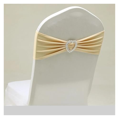 GHHZML Stuhl Deko Hochzeit 10 Stück Hochzeitsdekoration Stuhlschärpe Spandex Stretch Herzschnalle Knoten passend for alle Stühle Urlaub Geburtstag Party Festival Feier Hotel(Champagne) von GHHZML