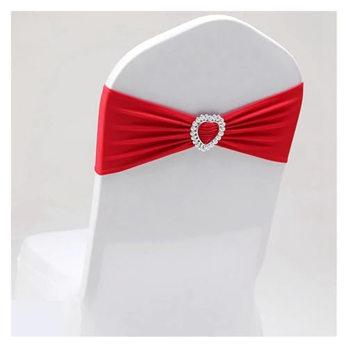 GHHZML Stuhl Deko Hochzeit 10 Stück Hochzeitsdekoration Stuhlschärpe Spandex Stretch Herzschnalle Knoten passend for alle Stühle Urlaub Geburtstag Party Festival Feier Hotel(Red) von GHHZML