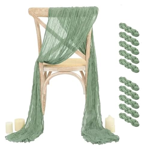 GHHZML Stuhl Deko Hochzeit 10 Stück Stuhlschärpen, 40 x 275 cm, Bogenbezug, Stuhlschärpen for Hochzeitsfeier, Bankett, Restaurant, Gangdekoration(10pcs Sage Green) von GHHZML