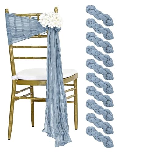GHHZML Stuhl Deko Hochzeit 10 Stück Stuhlschärpen, rustikale Schleife, Stuhlbezug for Hochzeitsbankett, Party, Stuhldekoration, 90 x 180 cm(10PCS Grey Blue) von GHHZML