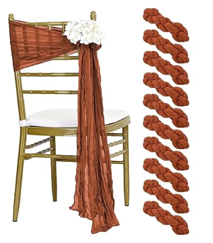 GHHZML Stuhl Deko Hochzeit 10 Stück Stuhlschärpen, rustikale Schleife, Stuhlbezug for Hochzeitsbankett, Party, Stuhldekoration, 90 x 180 cm(10PCS Rust) von GHHZML