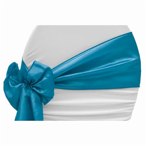 GHHZML Stuhl Deko Hochzeit 10PCS 17x275cm Satin Stuhl Schärpen Bögen Stuhl Abdeckung Bänder for Hochzeit Bankett Party Event Dekorationen(Teal Blue) von GHHZML