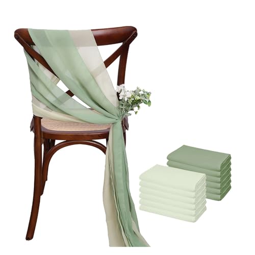 GHHZML Stuhl Deko Hochzeit 12 Stück 17 x 275 cm Chiffon-Stuhlschärpen for Hochzeiten, Stuhlhussen, Band, Hochzeit, Party, Gang, Stuhldekoration(Green Set) von GHHZML