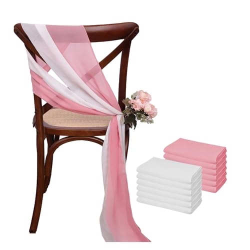 GHHZML Stuhl Deko Hochzeit 12 Stück 17 x 275 cm Chiffon-Stuhlschärpen for Hochzeiten, Stuhlhussen, Band, Hochzeit, Party, Gang, Stuhldekoration(White Dark pink) von GHHZML