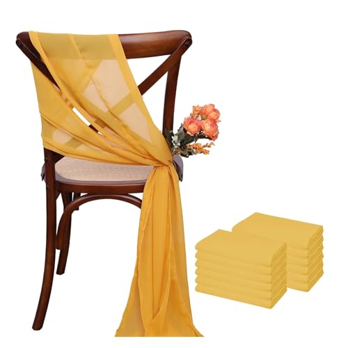 GHHZML Stuhl Deko Hochzeit 12 Stück 17 x 275 cm Chiffon-Stuhlschärpen for Hochzeiten, Stuhlhussen, Band, Hochzeit, Party, Gang, Stuhldekoration(Yellow) von GHHZML